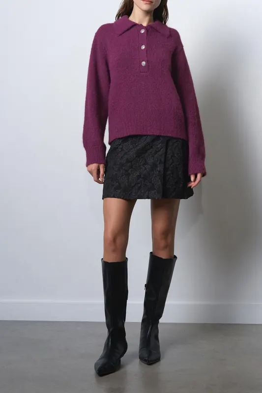 French Connection Colleen Polo Collar Jumper Mulberry Maat: S | Longsleeves Outlet | Dames | Paars