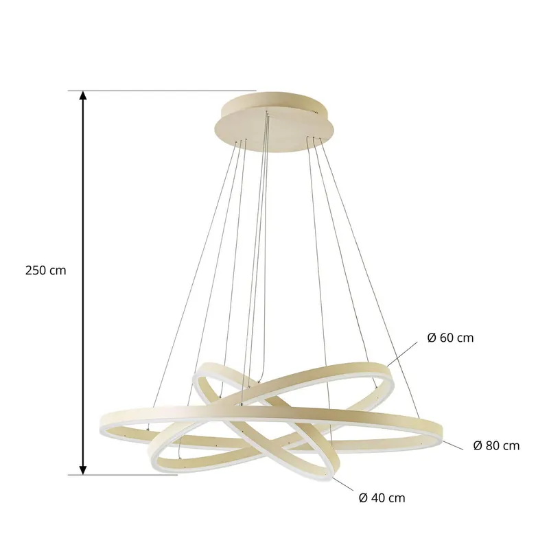Żyrandol LED Arcchio Albiona, beżowa, 3 pierścienie, Ø 80 cm