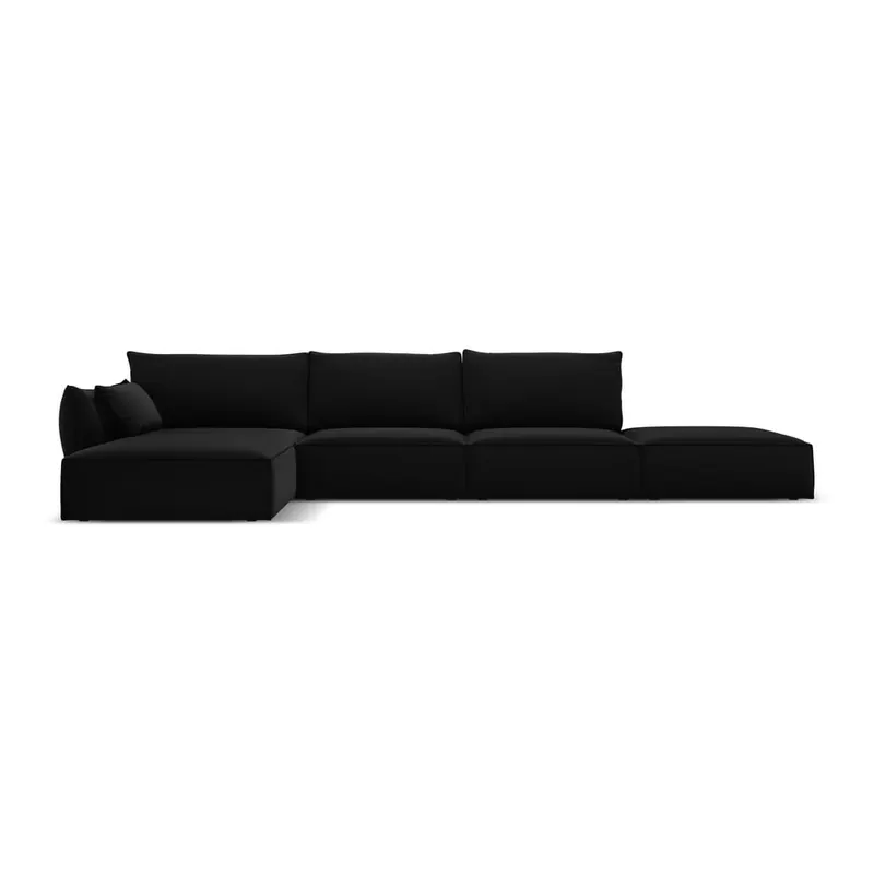 Czarny aksamitny narożnik (lewostronny/z szezlongiem) Vanda – Mazzini Sofas
