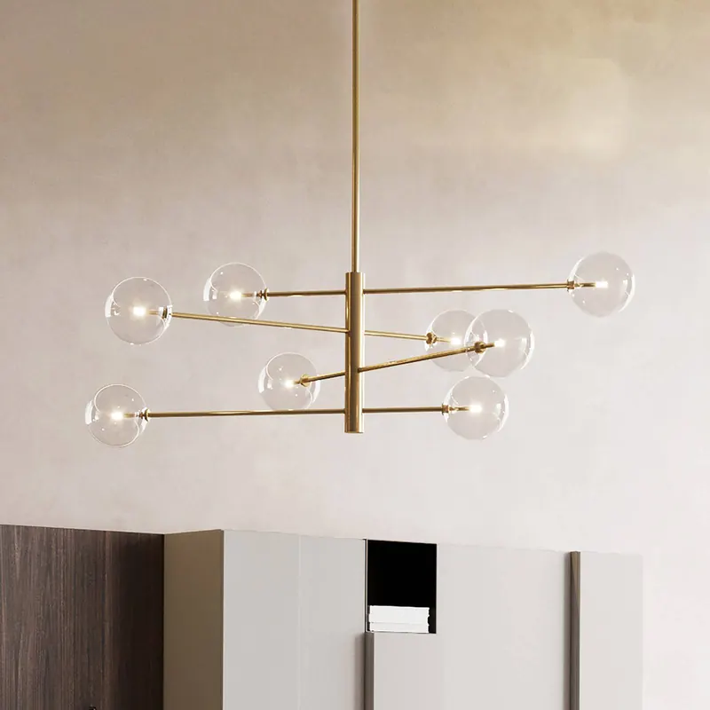 Żyrandol IDEAL LUX Equinoxe, mosiężny/przezroczysty, 8-punktowy