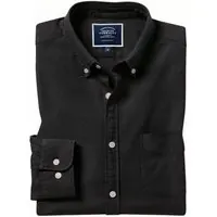 Charles Tyrwhitt Charcoal Plain Slim Fit Button-down Washed Oxford Shirt Char Maat: M | Zakelijke Overhemden Outlet | Heren | Zwart