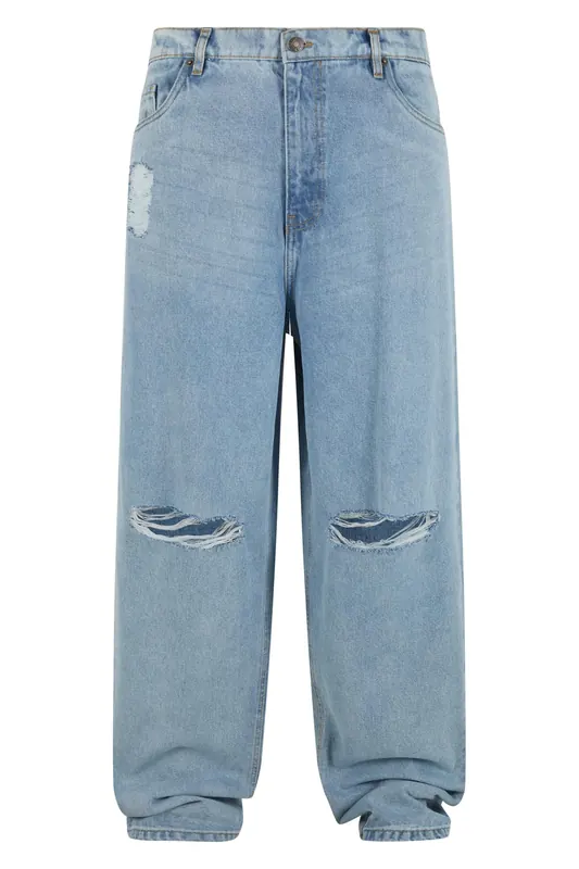 Urban Classics Heavy Ounce Knee Cut Baggy Fit Jeans New Light Blue Washed Maat: 31 | Relaxed Jeans Outlet | Heren | Blauw