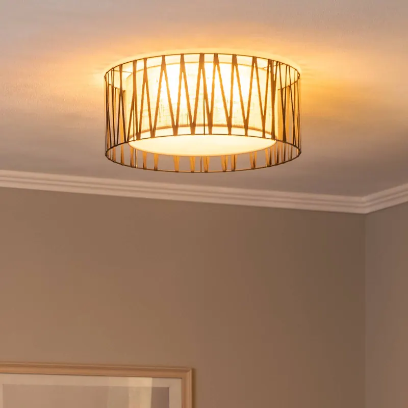 Lampa sufitowa Harmony, czarna, juta naturalna, Ø 50 cm