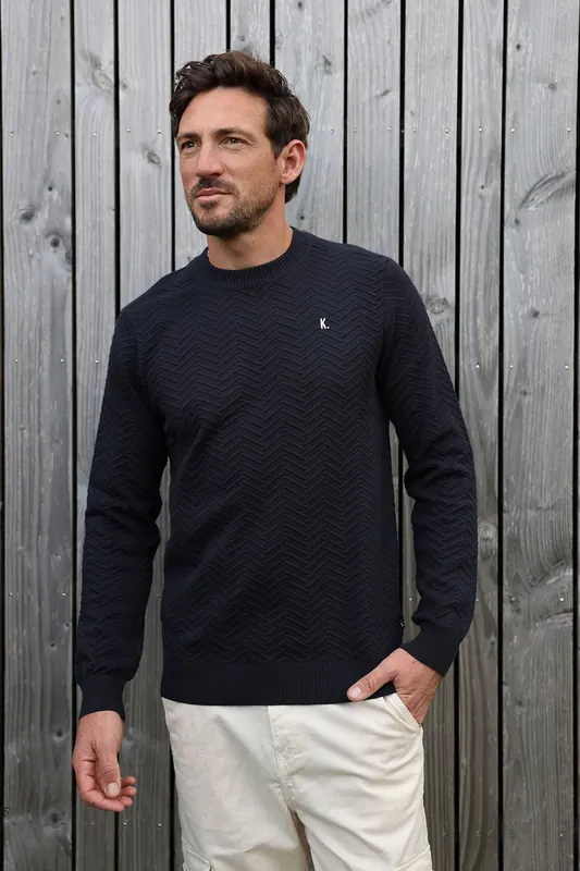 Kultivate Kn New Ryan Dark Navy Maat: L | Sweaters Outlet | Heren | Blauw