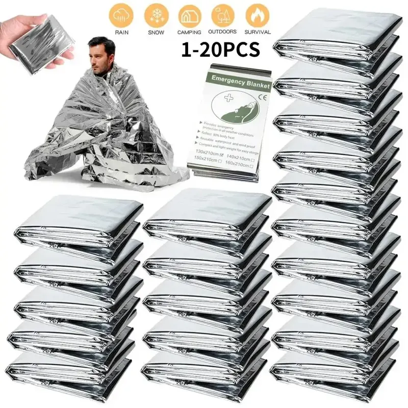 1-20 szt. Koc ratunkowy Outdoor Survival apteczka wiatroszczelna izolacja ratująca życie PET utrzymuj folię termiczny koc ratunkowy