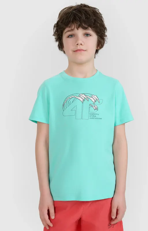 4F t-shirt bawełniana koszulka chłopięca 4FJWSS25TTSHM1917 miętowa (152)