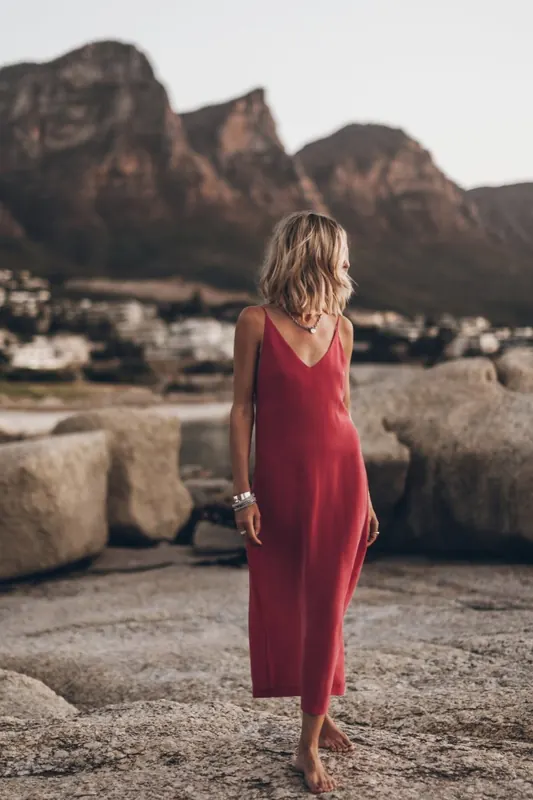 Mikuta The Pink Long Cupro Slip Dress Pink Maat: S | Midi Jurken Outlet | Dames | Roze