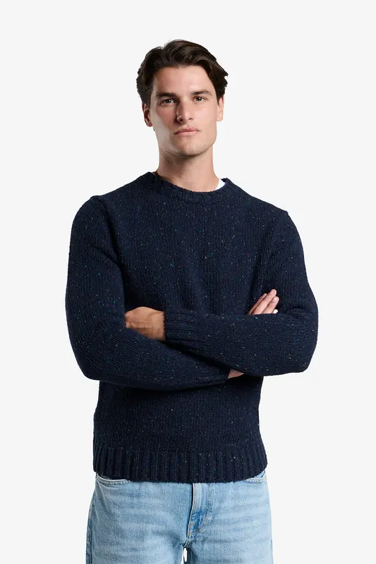 No Label Hinton Donegal Wool Blend Navy Maat: XXL | Sweaters Outlet | Heren | Blauw