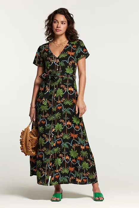 Shiwi Brazil Dress Jaipur Palm Black Maat: L | Blousejurken Outlet | Dames | Zwart