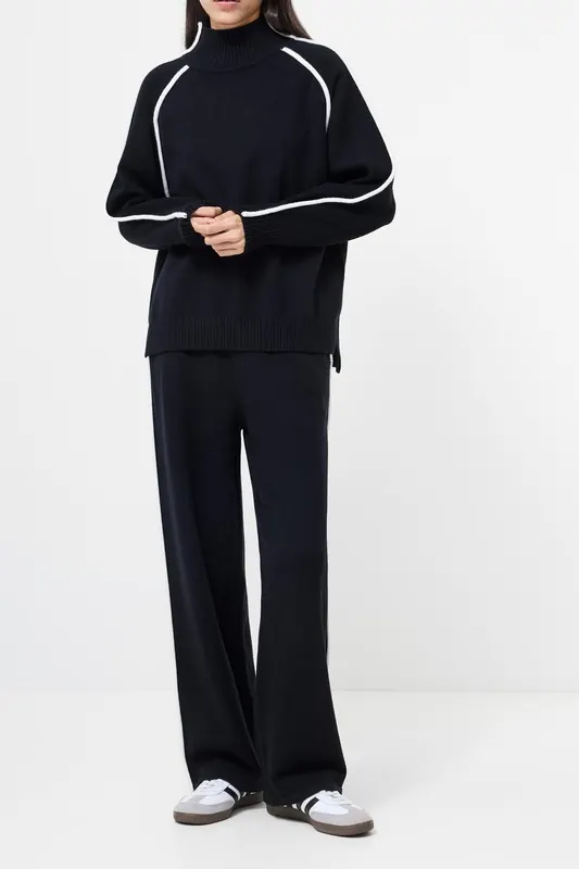 French Connection Jordan High Nk Ls Jumper Black/porcelain Crm Maat: M | Sweaters Outlet | Dames | Zwart
