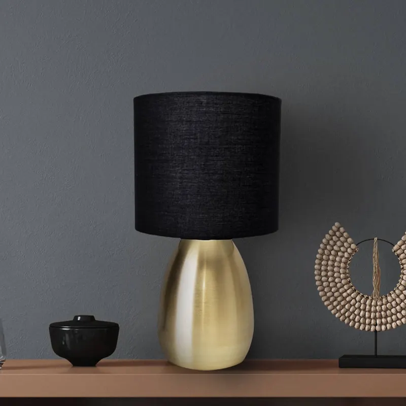 Lampa stołowa Aurum, tkanina, czarno/złota