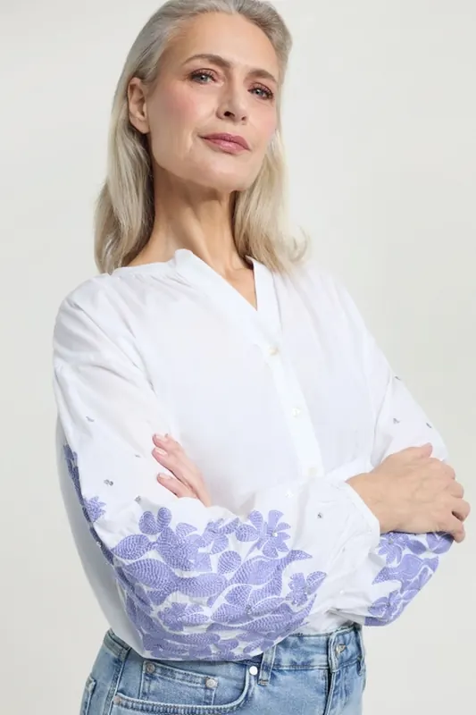 Josephine & Co Jet Blouse Lavender Print Maat: 40 | Longsleeves Outlet | Dames | Wit