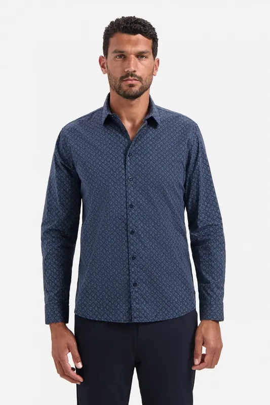 No Excess Shirt Strech Allover Printed Night Maat: XL | Casual Overhemden Outlet | Heren | Blauw