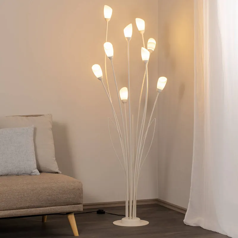 Lampa stojąca Gloriosa, kremowy, szkło, 9-punktowa