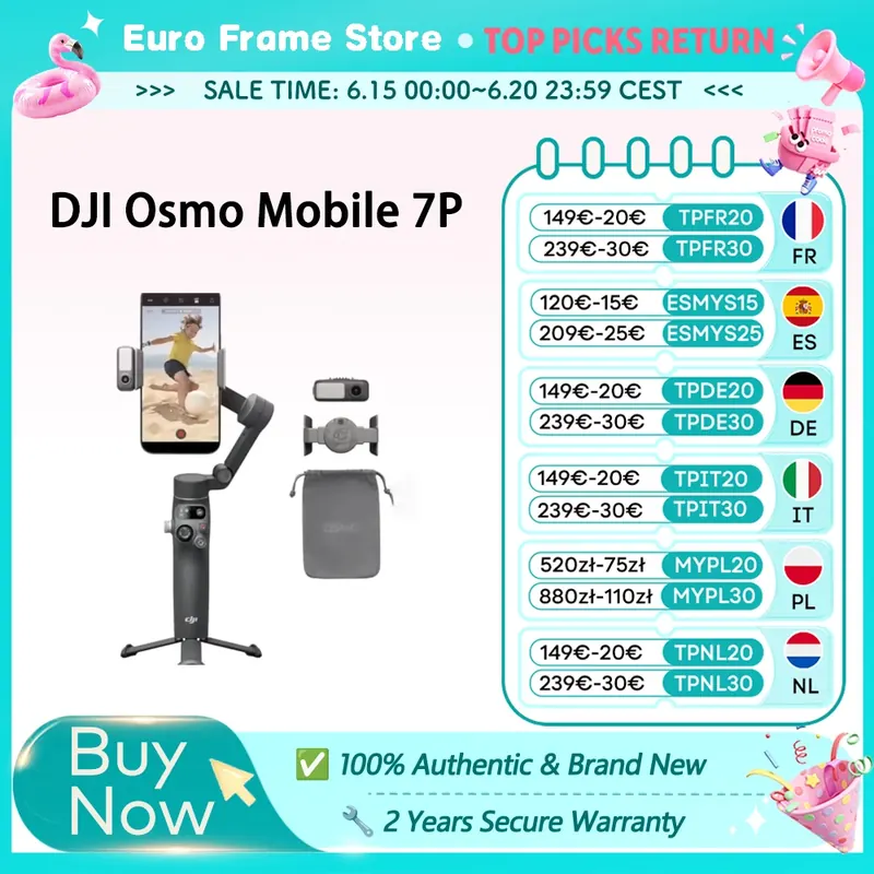 DJI Osmo Mobile 7P, solidna stabilizacja 3-osiowa, 10-godzinna żywotność baterii i ładowanie telefonu, oryginalny, nowy