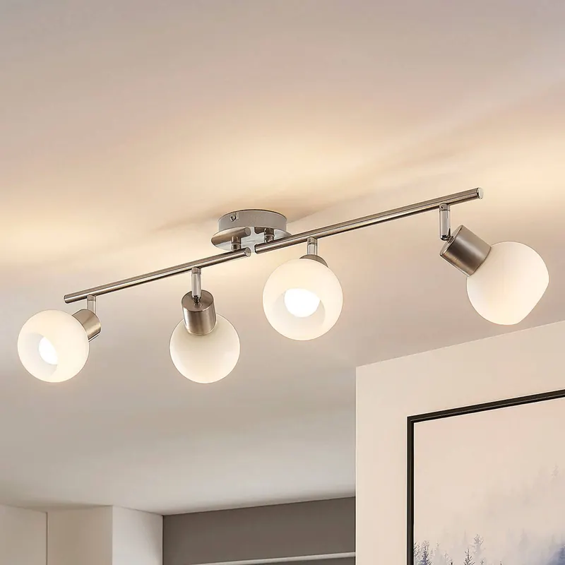 Lampa sufitowa Lindby Elaina, 70 cm, 4-punktowa, nikiel, szkło, E14