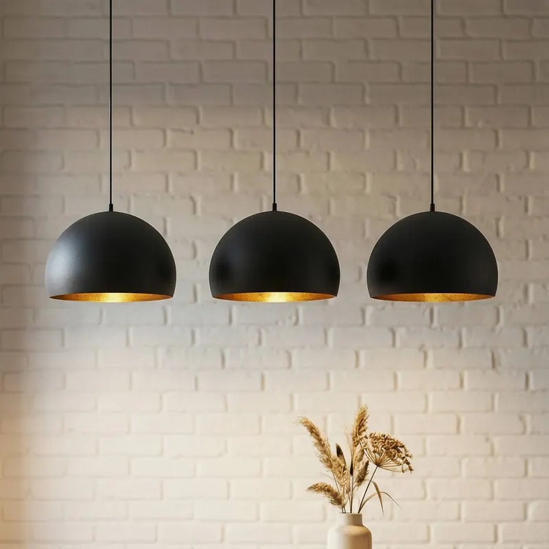 Lampa wisząca Lindby Tarjei, długość 120 cm, czarny/złoty, metal
