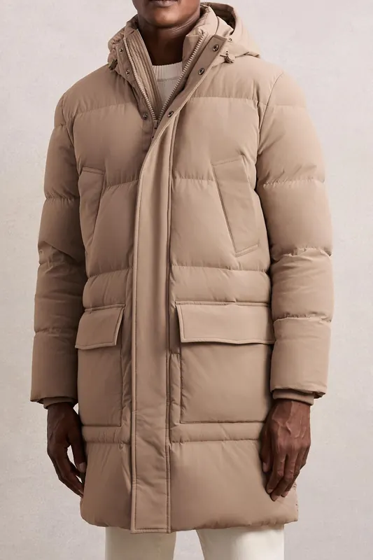 Reiss Ls Longline Quilted Zip Through Puffer Jacket Light Camel Br Maat: S | Winterjassen Outlet | Heren | Beige