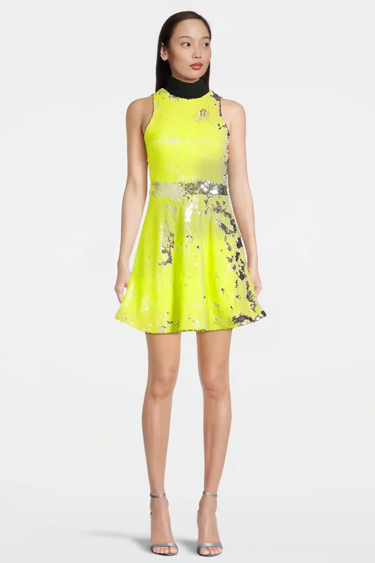 Marcell von Berlin Women's Short Sleeveless Sequin Dress With Velvet Collar Yel Maat: 34 | Mini Jurken Outlet | Dames | Geel