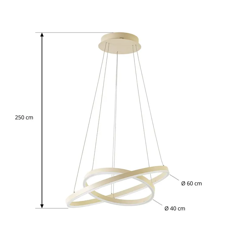 Żyrandol LED Arcchio Albiona, beżowa, 2 pierścienie, Ø 60 cm