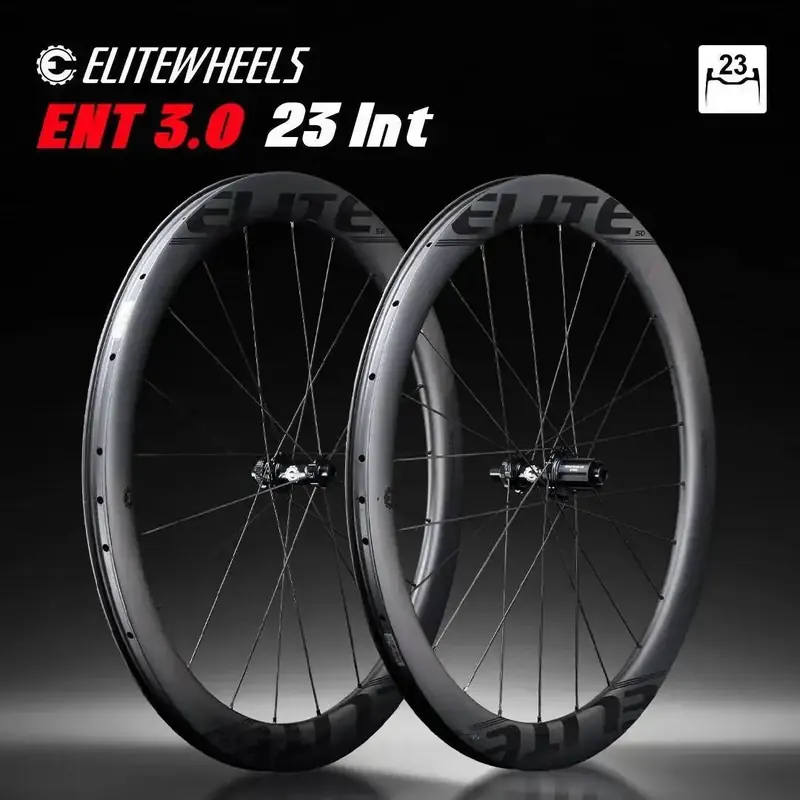 Zestaw kół karbonowych ELITEWHEELS ENT 3.0 Disc 700c Tubeless Ready z łożyskami stalowymi/keramikowymi S&S, piasty Pillar 1423, karbon UD matowy, surowy.