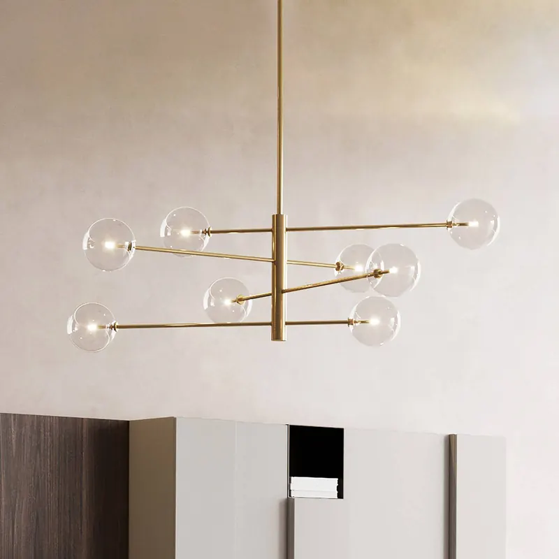 Żyrandol IDEAL LUX Equinoxe, mosiądz/bursztyn, 8-punktowy