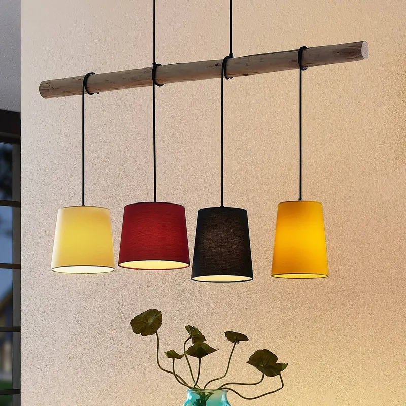 Lampa wisząca Lindby Hinai, czarny/czerwony/żółty, tekstylna, 116 cm