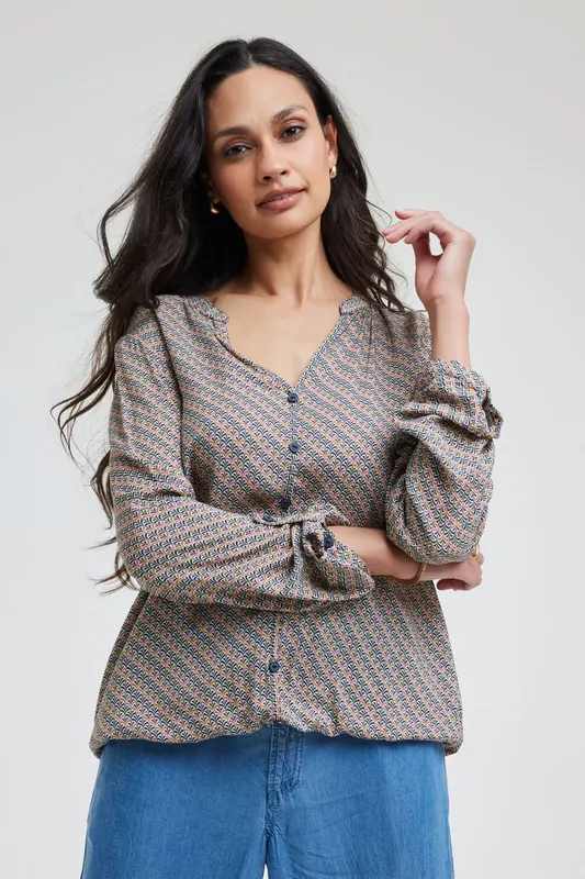 DIDI Blouse Nilly Sand With Pure Print Maat: 40 | Longsleeves Outlet | Dames | Blauw