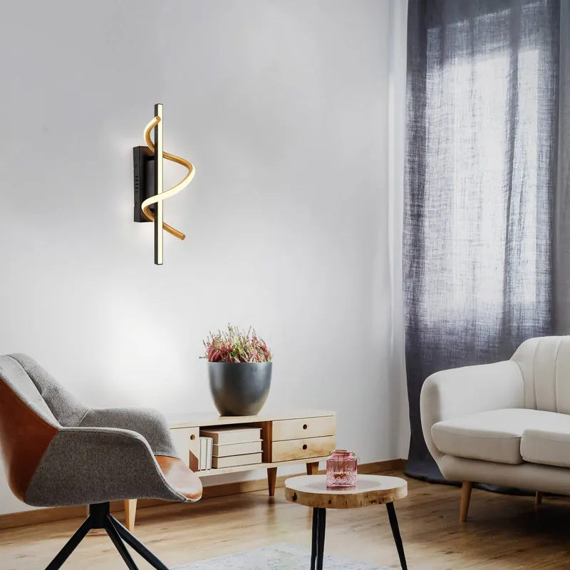 Kinkiet LED Emanda, czarno-złoty, żelazo, aluminium