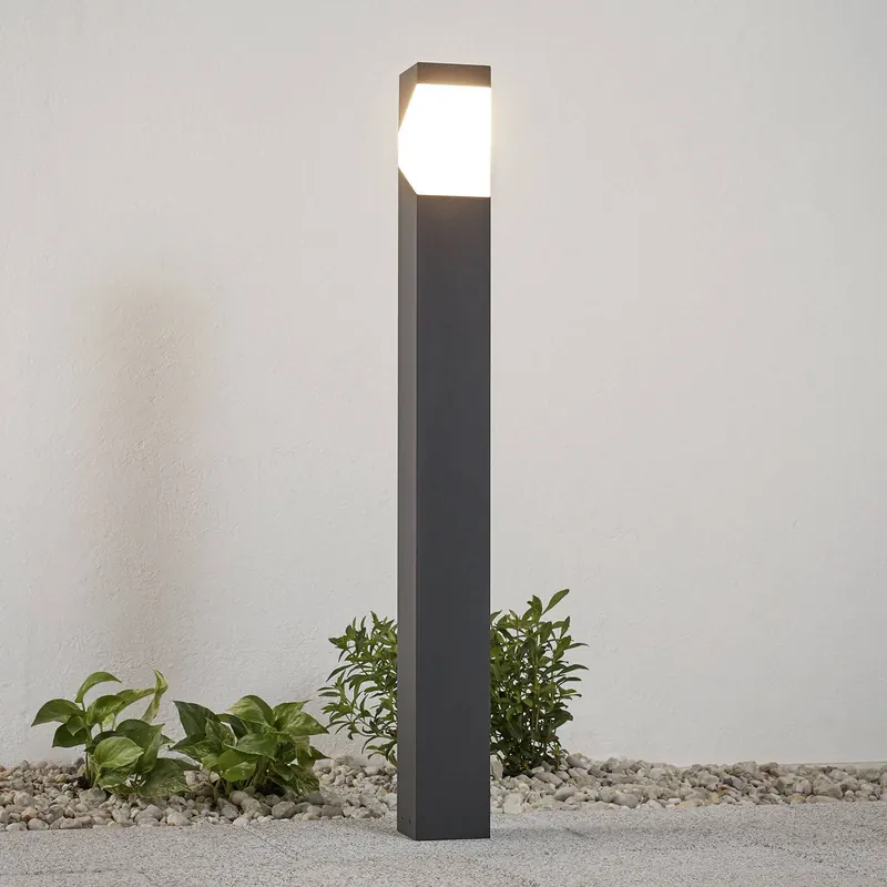 Słupek oświetleniowy Lucande Kiran, 100 cm, szara, metalowa, IP44, E27