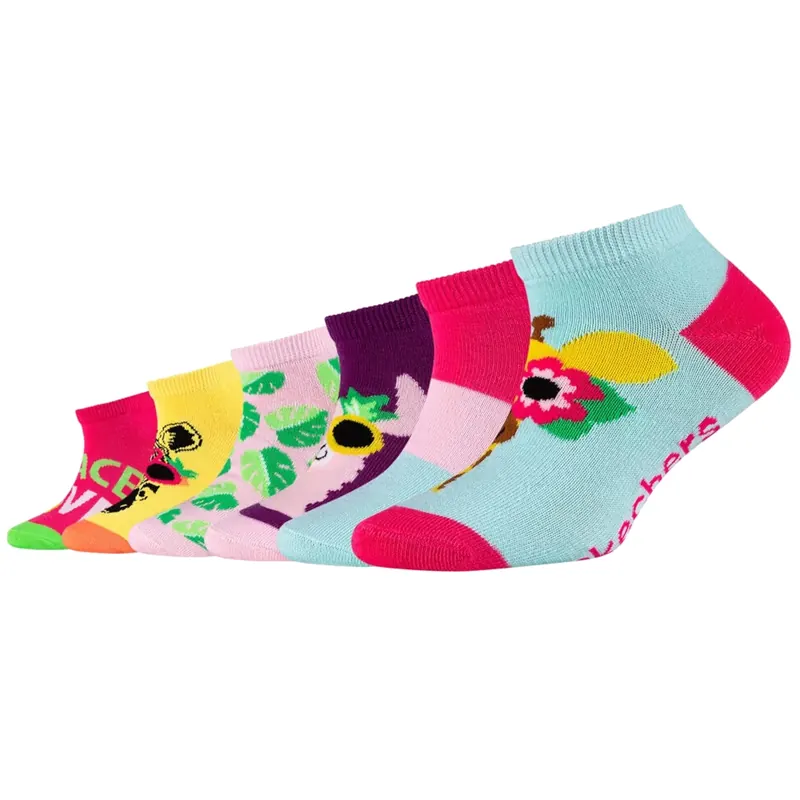 Skechers 6PPK Girls Casual Fancy Sneaker Socks SK43082-4203, Dla dziewczynki, Wielokolorowe, skarpetki, poliester, rozmiar: 27-30