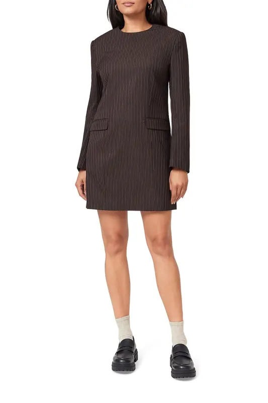 Scotch & Soda Tailored Shift Dress Brown Pinstripe Maat: L | Mini Jurken Outlet | Dames | Bruin