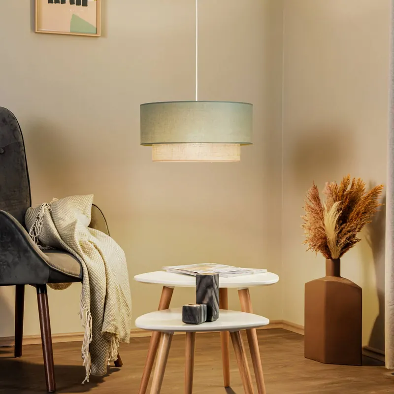 Lampa wisząca Boho, zielono-szałwiowa/brązowa, średnica 45 cm, tkanina