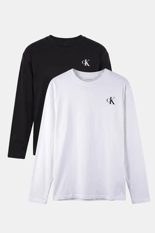 Calvin Klein Boys Chest Monologo Long Sleeve T-shirt Bright White/black Maat: 12 | T-Shirts Outlet | kids | Zwart