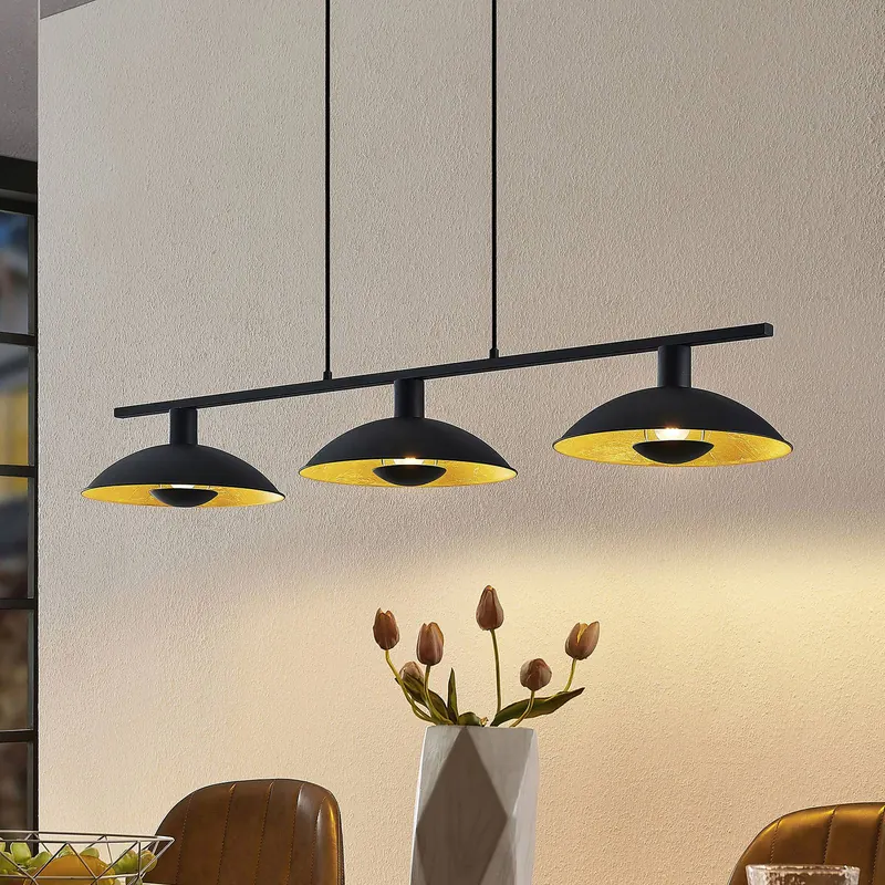 Lampa wisząca Lindby Narisara, 118 cm, E14, 3-punktowa, czarno-złota