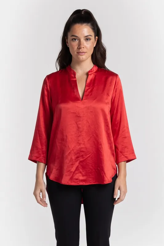 ARKET Holk Satin Silk Top Red Maat: 32 | Longsleeves Outlet | Dames | Rood
