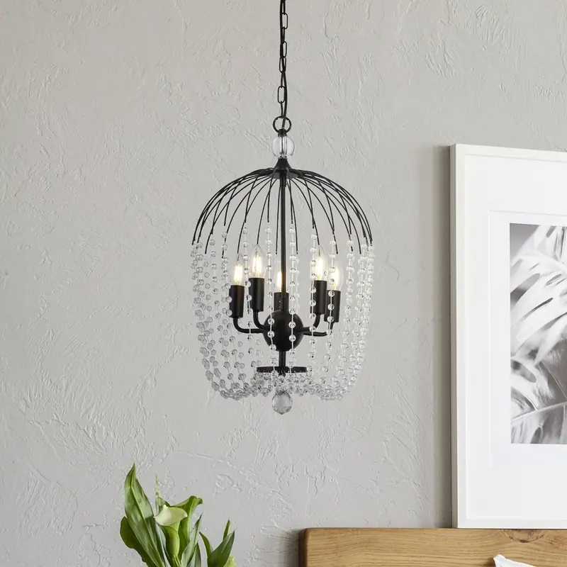 Lampa wisząca Shower, czarna/przezroczysta, szkło kryształowe, E14, Ø 36cm