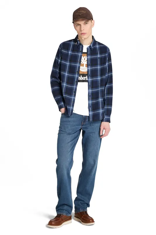 Timberland Midweight Flannel Check Shirt Peacoat Yd Maat: M | Casual Overhemden Outlet | Heren | Blauw