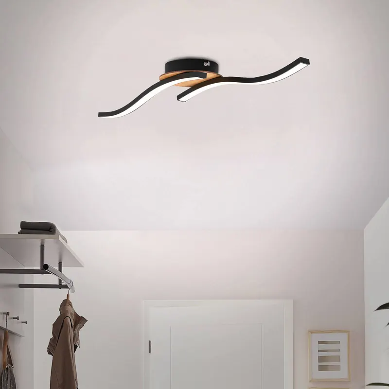 Lampa sufitowa LED Go 2-punktowa czarna/dekor drewniany falisty