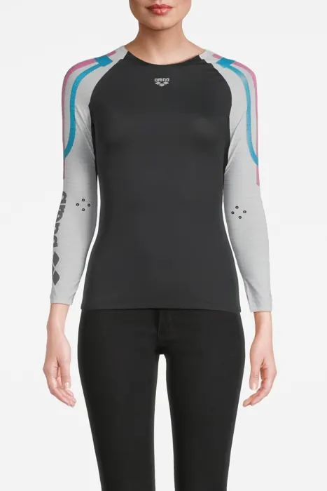 Arena W Carbon Compression Long Sleeve Dark Grey-white Maat: S | Sport Shirts Outlet | Dames | Grijs