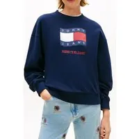 Tommy Hilfiger Boxy Wavy Flag Crew Dark Night Navy Maat: XS | Longsleeves Outlet | Dames | Blauw