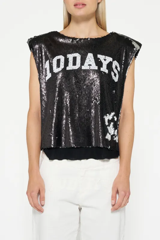 10DAYS Padded Top Sequins Black Maat: L | Mouwloze Tops Outlet | Dames | Zwart