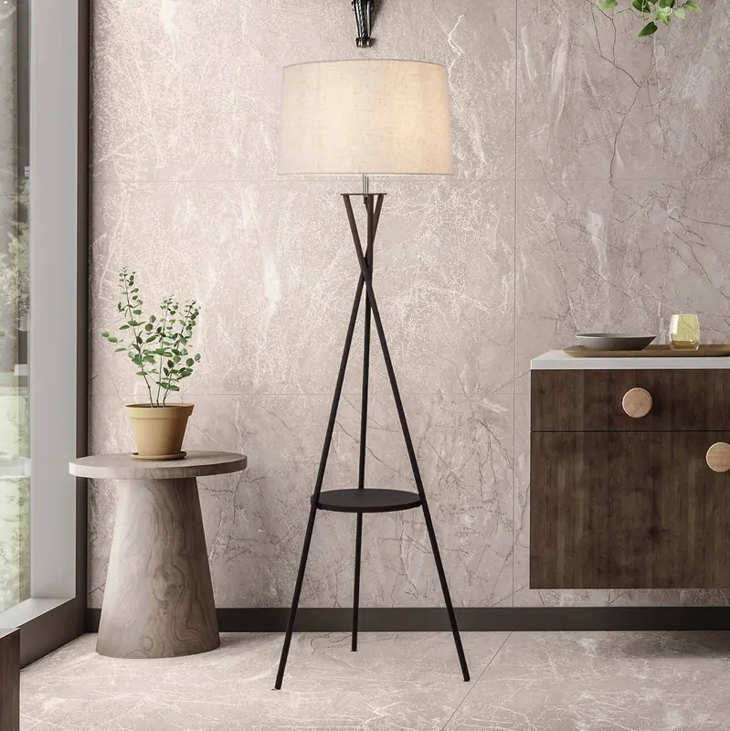 Lampa stojąca Tora, czarny/biały, tekstylny, statyw, wysokość 158 cm