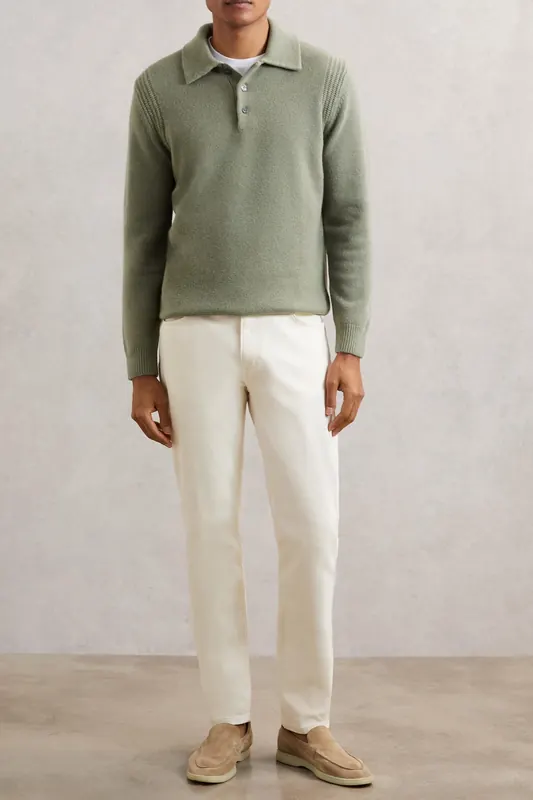 Reiss Ls Half Button Polo Jumper Sage Green Maat: M | Sweaters Outlet | Heren | Groen