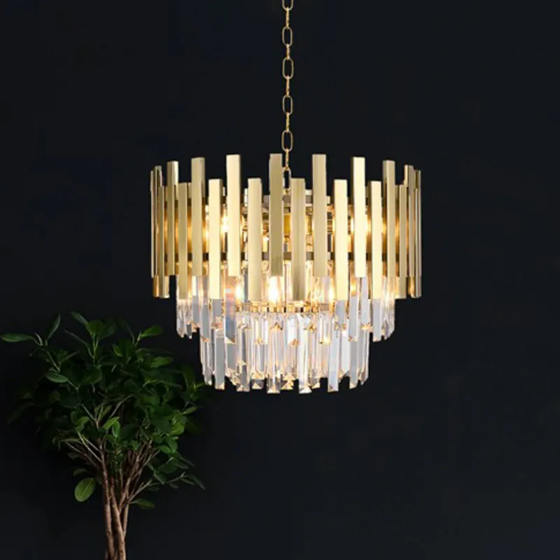 Lampa żyrandol Aspen metal złoty szklane kryształy, wysokość 30 cm