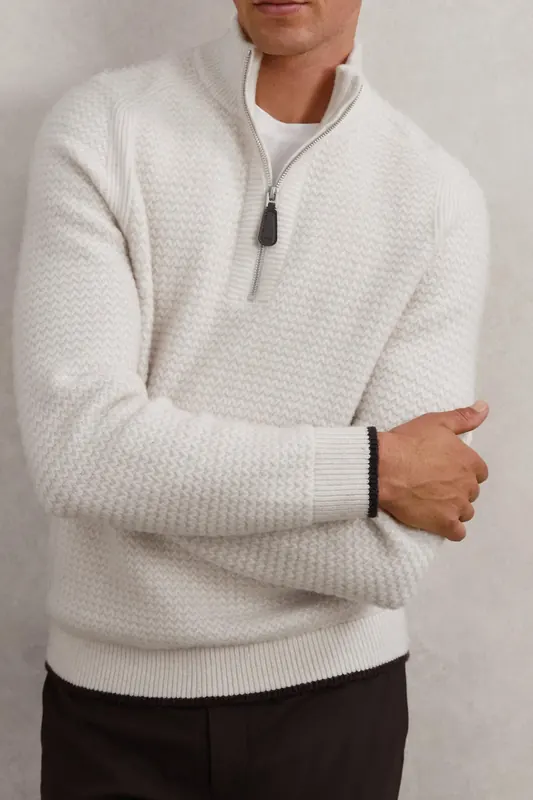Reiss Ls Half Zip Brushed Ribbed Jumper Winter White Maat: XL | Coltruien Outlet | Heren | Wit
