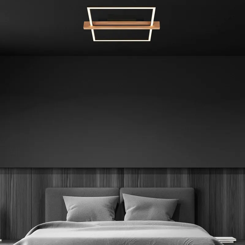 Lampa sufitowa LED Moldura, 43 x 35 cm, drewno, metal, czarna
