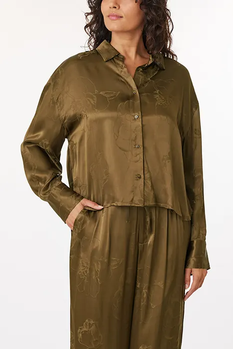 Scotch & Soda Jacquard Cropped Shirt Olive Maat: S | Overhemden Outlet | Dames | Groen