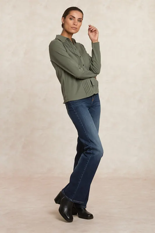 River Woods Classic Pleated T-shirt Khaki Green Maat: M | Longsleeves Outlet | Dames | Groen
