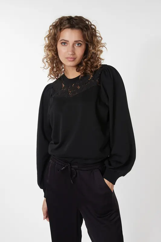 EsQualo Sweater Lace Black Maat: S | Sweaters Outlet | Dames | Zwart